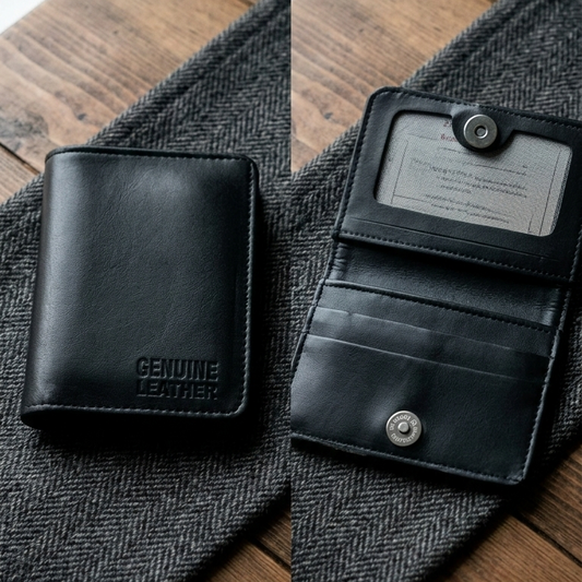 Premium Leather Button Wallet – Black