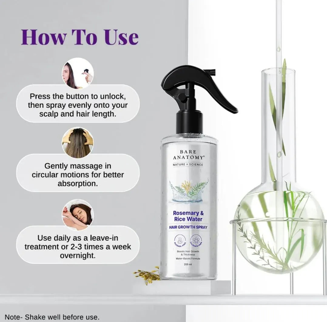 Rosemary & Rice Water Spray For Natural Hair Growth & Hair Thickness
