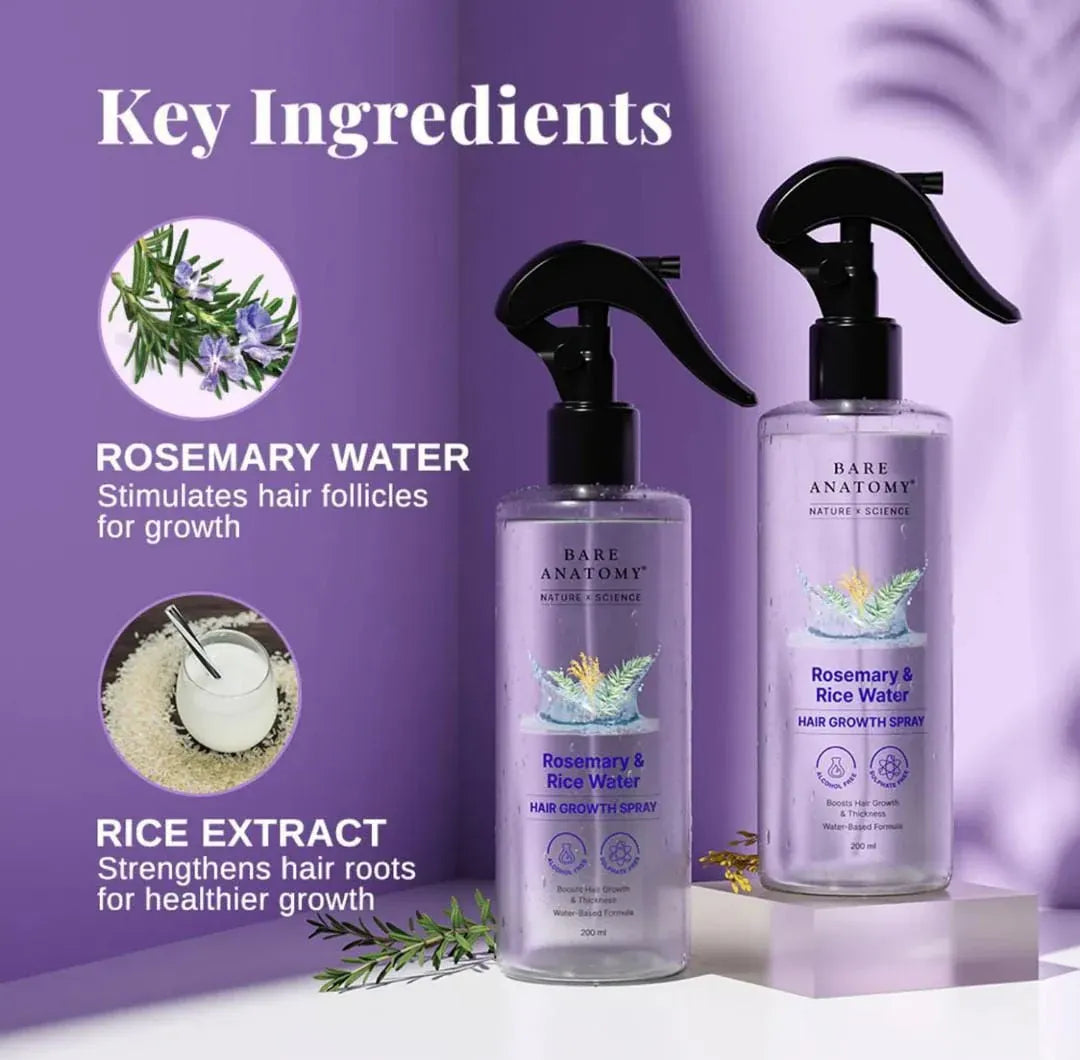 Rosemary & Rice Water Spray For Natural Hair Growth & Hair Thickness