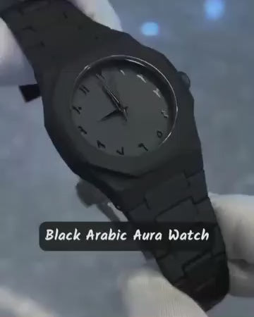 Black Minimalist Analog Wrist Aura Watch With Stainless Steel Strap And Butterfly Lock Non Waterproof